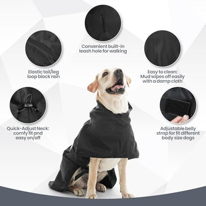 Nanaki Rain Jackets for Large Dogs with Leash Hole, Reflective Adjustable Pet Raincoat for Rainny Snow Foggy Days, Waterproof Windproof Dog Coat Jacket Vest Outdoor Hiking Walking Hunting Black 2XL - size: 2XL(Back Length: 23.6")