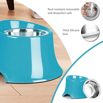 Tilted Elevated Dog Bowls Non-Slip & Non-Spill Pet Feeder with Elevated Detachable Melamine Stand, High Capacity Tilted Dog Bowl for Medium Small Size Dogs M/2 Cup Grass Blue - color: Grass Blue, size: M/2 Cup