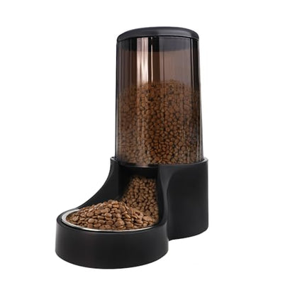 Automatic Cat Feeder, 3.8L Large Gravity Cat Food Dispenser with Detachable Top Lid, Visible Bottle and Stainless Steel Bowl for Pets (Full Black) - color: Full Black