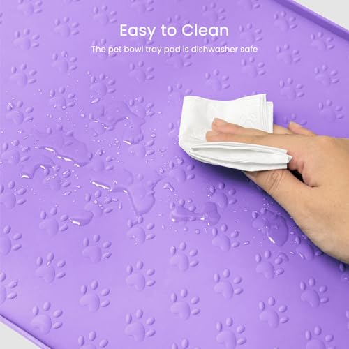 PWTAA Dog Food Mat Anti-Slip Silicone Dog Bowl Mat Thicker Pet Placemat Waterproof Cat Feeder Pad with Raised Edge Puppy Kitten Feeding Mats Suitable Small Medium-Sized Dogs Cats Eating Tray - color: Purple, size: 19.4" x 9.8"