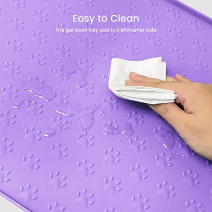 PWTAA Dog Food Mat Anti-Slip Silicone Dog Bowl Mat Thicker Pet Placemat Waterproof Cat Feeder Pad with Raised Edge Puppy Kitten Feeding Mats Suitable Small Medium-Sized Dogs Cats Eating Tray - color: Purple, size: 19.4" x 9.8"