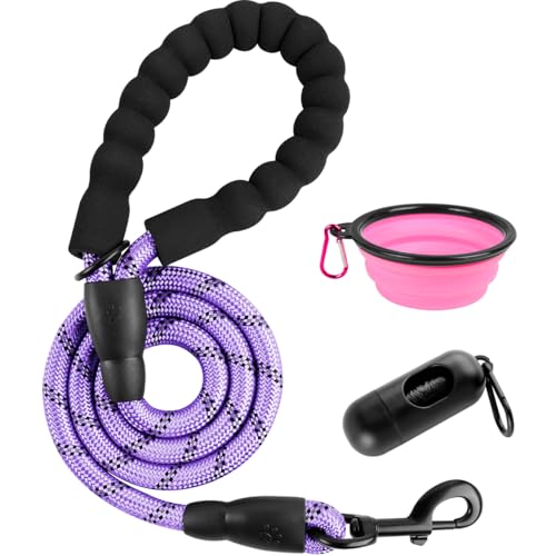 BARKBAY Dog Leashes for Large Dogs Heavy Duty Dog Leash 4/5/6 FT with Comfortable Padded Handle and Highly Reflective Threads for Medium Large Dogs Walking Training Running (4FT-1/2,Violet Purple) - color: Violet Purple, size: 4 Feet