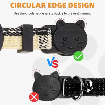 KOOLTAIL Cat Collar Breakaway with Bowtie and Bells, 2 Pack Cute Kitten Collars for Boys & Girls, Classic Plaid Design with Safety Buckle Adjustable for Small Large Cats Puppy,Black & Beige - color: Beige & Black Plaid