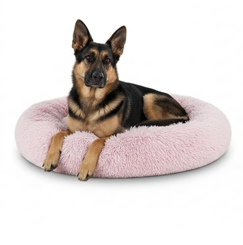 The Dog’s Bed Calming Donut Dog Bed, Plush Faux Fur Round Cuddler Nest – CertiPUR-Certified Foam, Removable Washable Zip Cover – Large (36"), Pink - color: Rose Pink Fur, size: Large (36")