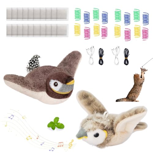 Cat Toys, Flapping Bird Cat Toy(No Flying), Interactive Catnip Toy with Catnip Bags, Chirping Noise Enrichment Moving Wings Dog Cat Kitten Toys, Flappy Flying Pets Toy for Indoor(Oriole) (B2-2Pack) - color: B2-2Pack