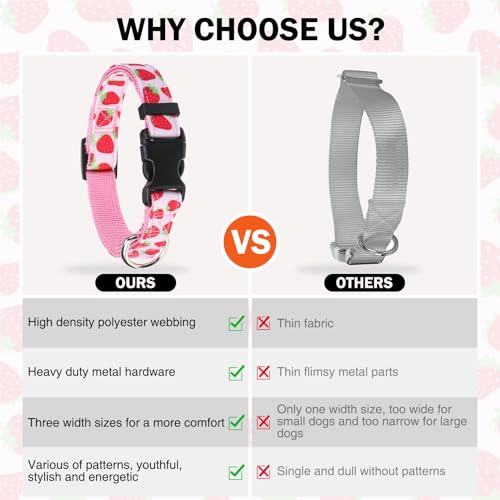 Dog Collar and Leash Set, Adjustable Dog Collars for Small Medium Dogs Boys Girls, Soft Durable Nylon Collar and Matching Leash, Cute Puppy Collars,Strawberry - color: Pink strawberry, size: Small(Neck:11.8"-16.2")