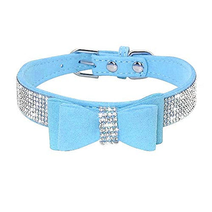 Rhinestone Dog Collar, Cute Dazzling Sparkling Soft Suede Leather Adjustable Pet Dog Cat Collar Crystal Diamond for Puppy Small Medium Large Dogs (XS:21-27 cm, Blue-1) - color: Blue-1, size: XS:21 - 27 cm