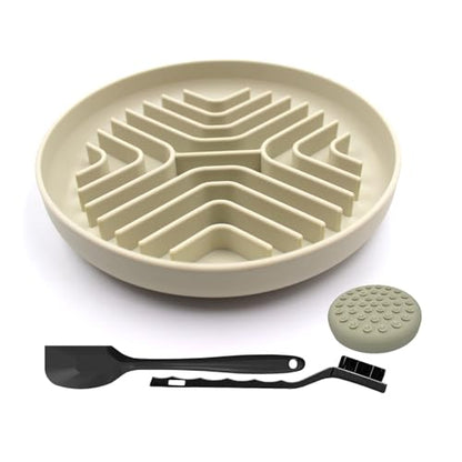 Slow Feeder Bowls for Dogs and Cats, 7.9inch Slow Down Bowl with Suction Cups, Puzzle Pet Bowls Non-Slip Design Dishwasher Microwave Safe (Beige) - color: Beige