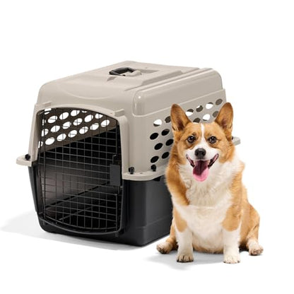 Petmate Vari Dog Kennel - Portable Dog Carriers & Crates for Medium Dogs, Airline-Friendly, Durable Plastic, Pet Carrier For Home and Travel, 28 Inches, Taupe and Black - size: 28.0"L x 20.5"W x 21.5"H