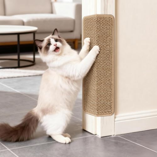 ENONCI Door Protector from Cat Scratching 19.6" x 7.8" Cat Wall Corner Scratcher, Anti Scratch Door Frame Furniture Protector for Indoor Cats - color: Camel, size: 19.6x7.8"