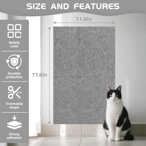 Cat Scratch Furniture Protector, Trimmable Self-Adhesive Cat Scratch Pad, 78.7"x11.8" Carpet Cover for Couch, Sofa, Walls, Furniture Cat Scratcher Board, Anti Scratch Pad for Cat Claws (Gray) - color: Gray