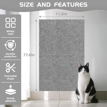 Cat Scratch Furniture Protector, Trimmable Self-Adhesive Cat Scratch Pad, 78.7"x11.8" Carpet Cover for Couch, Sofa, Walls, Furniture Cat Scratcher Board, Anti Scratch Pad for Cat Claws (Gray) - color: Gray