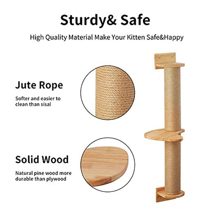 FUKUMARU Cat Activity Tree with Scratching Posts, Wall Mounted Jute Scratcher Pine Hammock