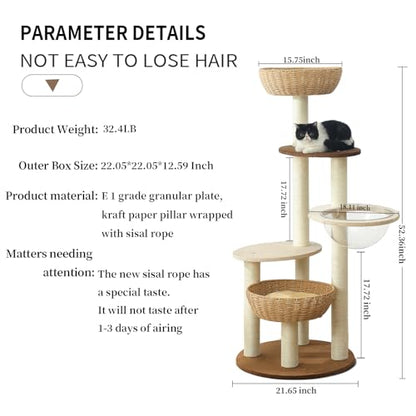 Modern Cat Tree Tower for Large Cats, Real Natural Sisal Luxury Cat Condo, Manual Hand Woven Wood Cat Tower, Indoor Cat Scratching Tree, New Cat Condo Lover Gift - color: Cat Tree Y818