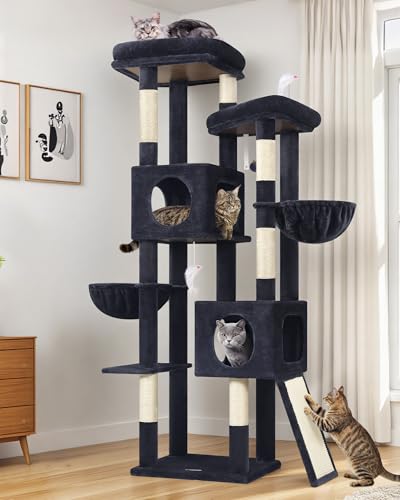 Globlazer 72in Heavy Duty Cat Tree Tower for Large Adult Cats, Multi-Level Cat Condo Stand with 2 Cozy Baskets & 6 Sisal Scratching Posts, S72E, Dark Grey - color: Dark Grey