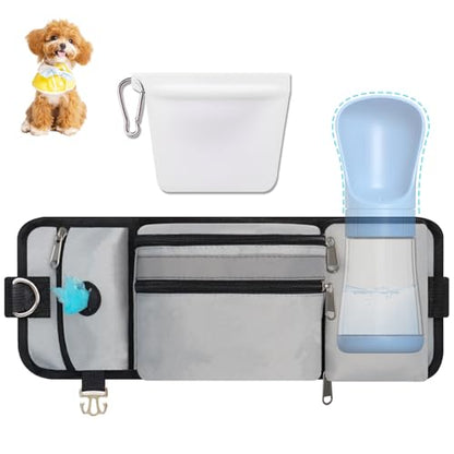 Dog Training Treat Pouch Zipper Waist Belt Bag, Plus Size Dog Treat Bag with Water Bottle Holder Silicone Insert and Clip for Leash Waste Bags Puppy Hiking Dogs Walking Fanny Pack Kit, Grey - color: grey
