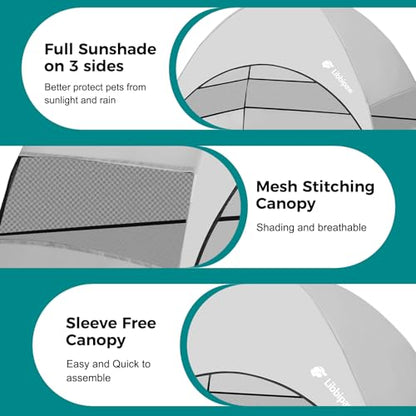 Windproof Elevated Dog Bed with Canopy & Stakes, 3-Sided 90% UV Block, Chew-Proof Teslin Mesh Mat for Large Dogs up to 150lbs(Grey X-Large) - color: Grey, size: X-Large