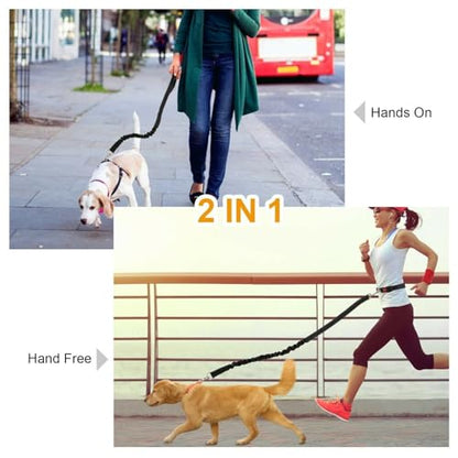 39.30Inch Bungee Dog Leash Waist,Hands Free Dog Leash Slip for Walking Hiking Running (Lumbar Waist Belt 26"-43")