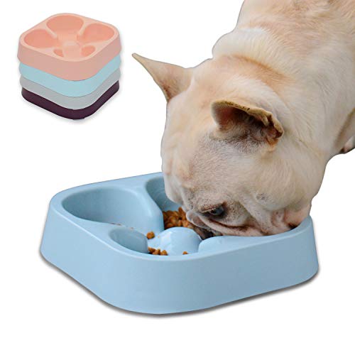 Healthy Slow Feeding Dog Bowl for French Bulldog -Slow Feeder Dog Bowl No Chocking Dog Cat Food Water Bowl with Four-Leaf Clover Pattern (Blue) - color: Blue