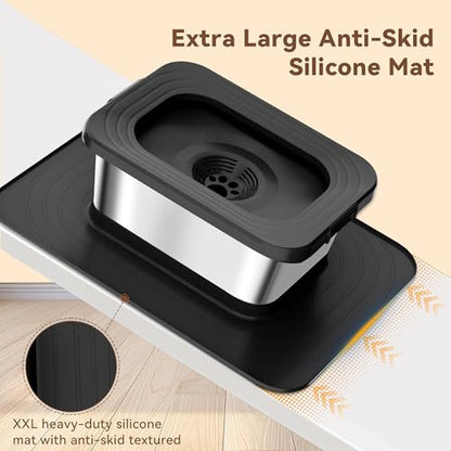 10L No Spill Dog Water Bowl, 2.6 Gal Stainless Steel No Splash Large Dog Water Bowl with Non-Slip Silicone Mat, Spill Proof Slow Drinking Pet Bowls for Messy Drinkers Indoor/Outdoor Use Black - color: Black