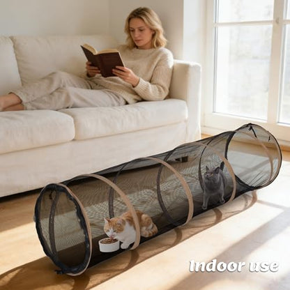 Cat Play Tunnel-3 Packs for Indoor and Outdoor,Pet Tunnel,Cat Enclosure, Easy to Connect with Two Zipper Doors,Product Size 59'' x 18'',Tan Trim (3 Tunnels) - size: 3 pcs Tan Tunnels