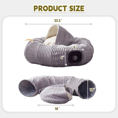 Large Cat Tunnel Bed for Indoor Cats,Cat Donut Tunnel Toy with Washable Circle Cushion,Blackout Tent, Multifunctional Playground Toys Hideplace for Kitty, Kitten, Rabbit,Ferret - size: 37.5"L x 37.5"W x 10"H
