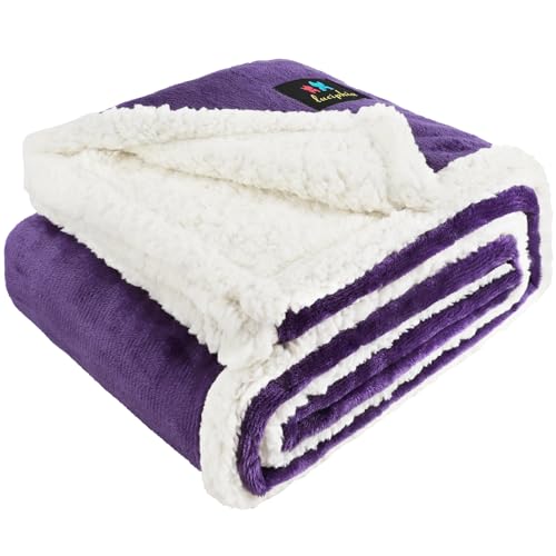 Luciphia Waterproof Bed Blanket Washable,Soft Sherpa Fleece Puppy Reversible Throw Blankets for Small Medium Dog Cat,Furniture Cover Protector Couch from Liquid Pee and Pet Fur,Purple White,57" x 40" - color: Purple White, size: M (57" x40")