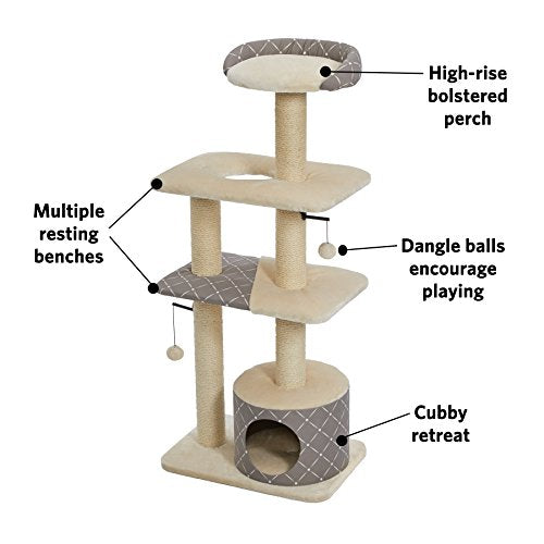MidWest Homes for Pets Cat Tree | Tower Cat Furniture, 5-Tier Cat Tree w/Sisal Wrapped Support Scratching Posts & High Cat Look-Out Perch, Mushroom/Diamond Pattern, Large Cat Tree - size: Tower Cat Furniture, Mushroom Diamond Pattern
