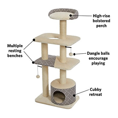 MidWest Homes for Pets Cat Tree | Tower Cat Furniture, 5-Tier Cat Tree w/Sisal Wrapped Support Scratching Posts & High Cat Look-Out Perch, Mushroom/Diamond Pattern, Large Cat Tree - size: Tower Cat Furniture, Mushroom Diamond Pattern