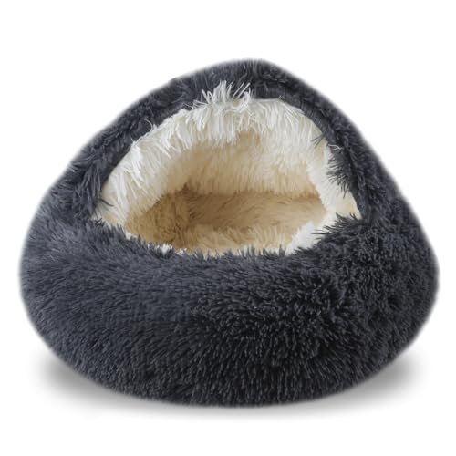 FORMYCATIE Cat Beds for Indoor Cats,Cat Cave for Puppy and Kitty,Calming Small Dog Bed for Small Dogs with Cover Cave,Cozy Warming Fluffy Washable Anti-Slip Pet Sleeping Bag(24 * 24inch,Dark Gray) - color: dark gray, size: 24*24inch
