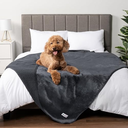 PetAmi Sherpa Fleece Waterproof CAT and Dog Blanket, Gray, Queen - color: Gray, size: Queen (90x90)