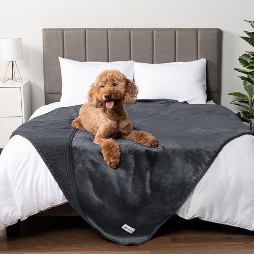 PetAmi Sherpa Fleece Waterproof CAT and Dog Blanket, Gray, Queen - color: Gray, size: Queen (90x90)