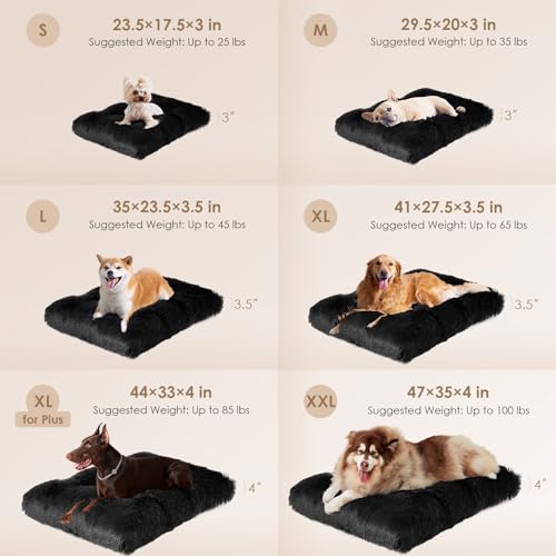 EHEYCIGA Fluffy Dog Crate Bed for Medium Dogs, Plush Faux Fur Crate Pad, Calming Anti Anxiety Medium Dog Bed, Washable Soft Warm Crate Mat with Non-Slip Bottom, Black - color: Black, size: 29.5 x 20
