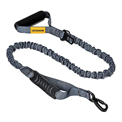 6FT Highly Reflective Heavy Duty Elastic Bungee Medium and Large Dog Leash Shock Absorbing with Comfortable Padded Handle and Traffic Handle Suitable for Training Grey - color: Grey