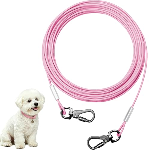 Dog Tie Out Cable - Chew Proof Steel Wire Lead - 360° Tangle Free Outdoor Leash for Pups - Dog Runner Cable for Small to Medium Dogs (Pink, 45lbs/50ft) - color: Pink, size: 45lbs/50ft