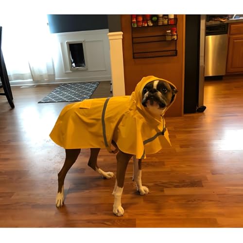 NACOCO Large Dog Raincoat Adjustable Pet Water Proof Clothes Lightweight Rain Jacket Poncho Hoodies with Strip Reflective (L, Yellow) - color: Yellow, size: Large (Pack of 1)