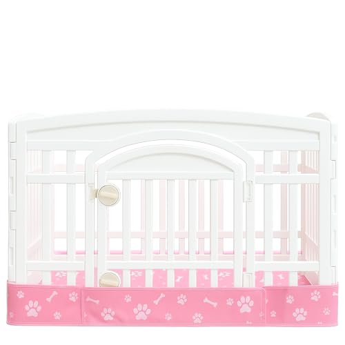 Dog Playpen Bottom Pad Mat for 36" 4-Panel Playpens - Scratch & Chew-Resistant Puppy Pen Floor Mat with Hook & Loop Fasteners, Waterproof & Leakproof, Non-Slip (Pink) (Playpen Not Included) - color: Pink