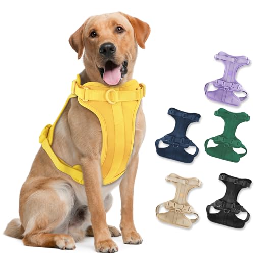 No Pull Lightweight Dog Harness: Adjustable Breathable Pet Vest Harness with Soft & Comfortable Cushion for Small Medium Large Dogs (L, Butter Yellow) - color: Butter Yellow, size: L:Neck=17"-22"/Chest=25"-36.5"