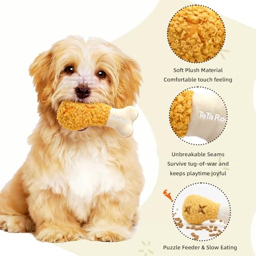 Chicken Leg Hide & Seek Plush Toy for Small Dogs & Puppies: Treat Dispensing Pocket, Squeaker and Crinkle Sounds, Chew for Aggressive Chewers and Teething - color: Yellow - Fried Chicken Leg