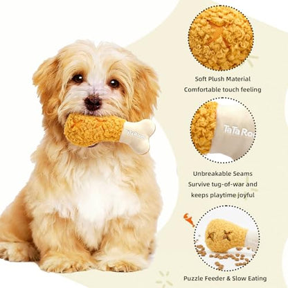 Chicken Leg Hide & Seek Plush Toy for Small Dogs & Puppies: Treat Dispensing Pocket, Squeaker and Crinkle Sounds, Chew for Aggressive Chewers and Teething - color: Yellow - Fried Chicken Leg
