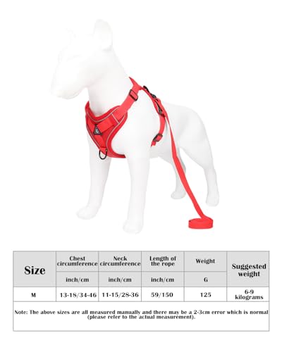 Reflective Adjustable Dog Harness with Leash Breathable No-Pull Pet Vest for Walking and Training DJA702-03M - color: Red, size: Medium