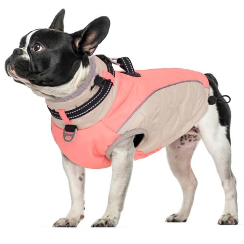 Winter Dog Coats for Large Dogs, Turtleneck Winter Jacket, Windproof Fleece Snowsuit, Reflective Cold Weather Clothes with D Ring and Adjustable Buckles, Large Dog Vest- L Pink - color: Pink, size: Large