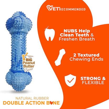 Nylabone Double Action Bone Strong Chew Toy for Dogs, Natural Rubber Dog Toy for Boredom, Peanut Butter Flavor, Large Dogs - Up to 50 lbs, 1 Count - size: Large