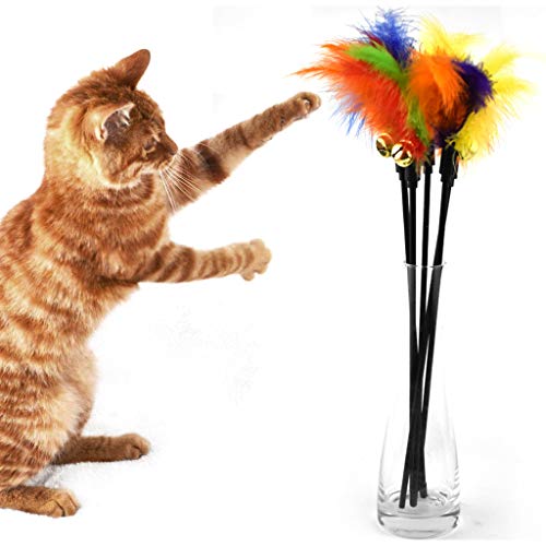 Toy Wand Interactive Teaser with Feather and Pet for Indoor Outdoor Kitten Toys Mice Animal Ball Food Dispenser Dancer Wand Fishing Tunnel Da Bird Balls Pointer Scratcher