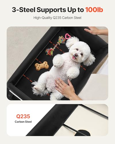 VEVOR Bedside Lounge Pet Bed, Foldable Bunk Dog Bed with 600D Oxford Cloth and Dutch Velvet, Portable Raised Cot with Wheels, Side Storage Bags, and Carry Bag for Cats & Dogs, L, Beige - size: L