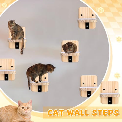 CroBlissful 8 Pack Cat Wall Steps Climbing Shelf Wall Mounted Cat Stairs Scratcher Pad for Cats Perch Platform Supplies