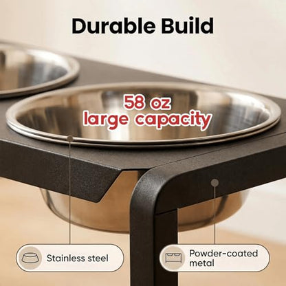 Metal Elevated Dog Bowls, Raised Dog Bowls for Medium/Large Sized Dogs with 2 Thick 58oz Stainless Steel Food Bowls, 10'' Tall Dog Bowl Stand Protect Neck & Joints - size: 10" | M/L Dogs | 2×58oz Bowls