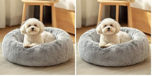 JOLLYVOGUE Dog & Cat Bed, Calming Anti-Anxiety Pet Bed for Small Dogs, Fluffy Donut Cushion for Small and Medium Pets (20") (Pack of 2) - color: 01 - Light Grey, size: 20" (Pack of 2)