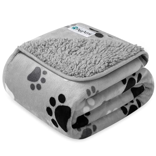 PetAmi Premium Waterproof Dog Blanket for Large Dogs, Reversible Sherpa & Flannel Fleece, Leakproof Pet Throw for Couch Protection, Soft Plush Furniture Protector for Cats, Washable, 60x80 Paw Grey - color: Paw Gray, size: X-Large (60x80)