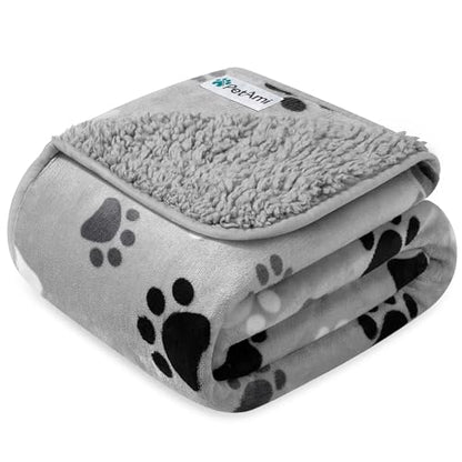PETAMI Sherpa Fleece Waterproof CAT and Dog Blanket, PAW Gray, Large - color: Paw Gray, size: Large (40x60)